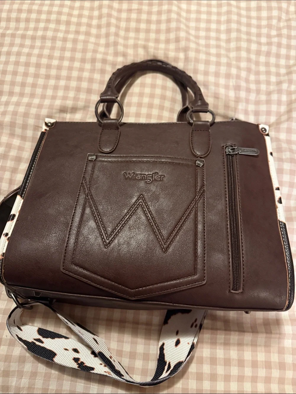 Wrangler cow print tote bag